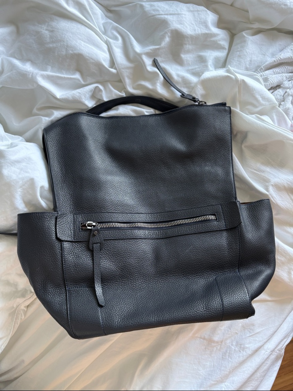 Aquatalia Navy Pebbled Leather Backpack Bag